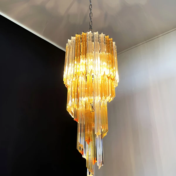 Скляна люстра Murano Spiral Prism — люстри дизайнерські, колір рожевий і бурштиновий, з матеріалу  метал, скло, стиль модерн