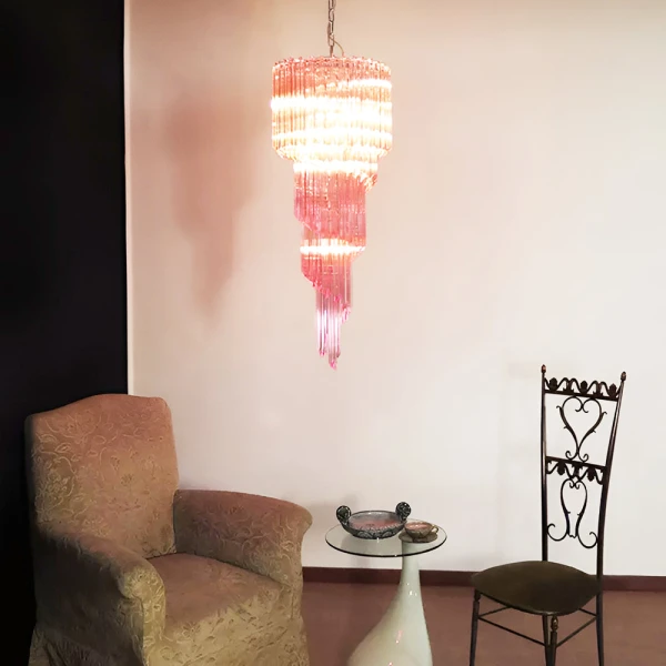 Скляна люстра Murano Spiral Prism — люстри дизайнерські, колір рожевий і бурштиновий, з матеріалу  метал, скло, стиль модерн