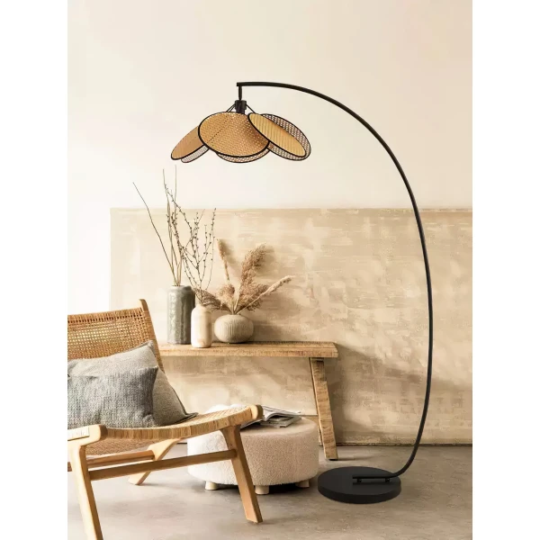 Торшер Rattan Bloom Arc — цвет черный, из материала метал, ротанг, стиль современный