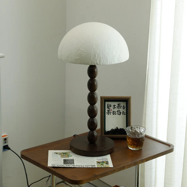 Настільна лампа Satori Paper Shade — колір горіха і білий, з матеріалу метал, дерево, стиль модерн