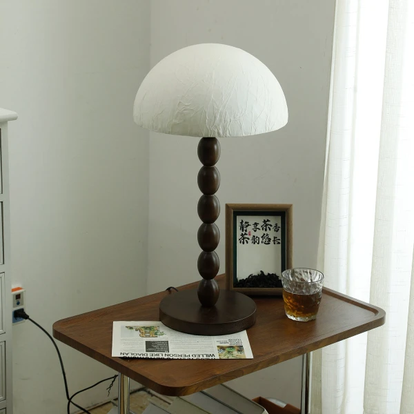 Настільна лампа Satori Paper Shade — колір горіха і білий, з матеріалу метал, дерево, стиль модерн