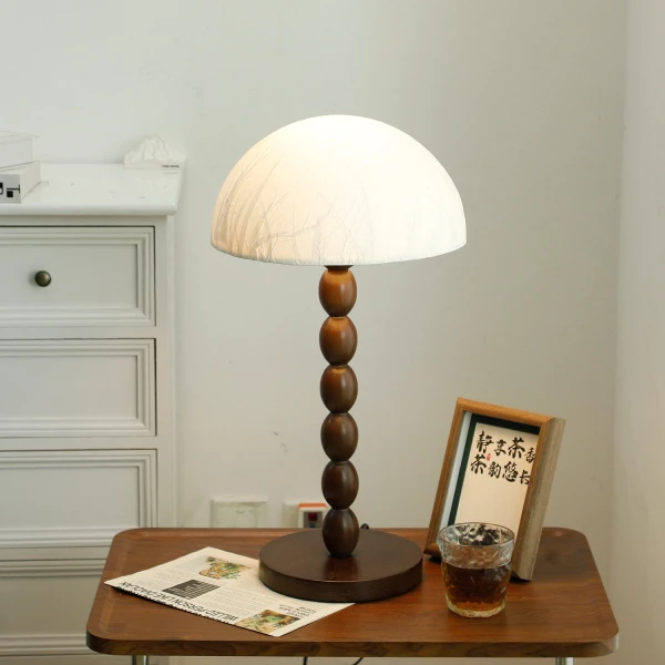 Настільна лампа Satori Paper Shade — колір горіха і білий, з матеріалу метал, дерево, стиль модерн