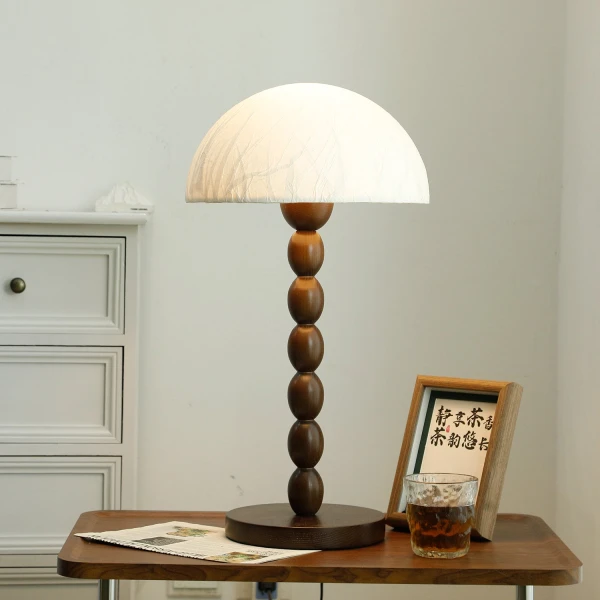 Настільна лампа Satori Paper Shade — колір горіха і білий, з матеріалу метал, дерево, стиль модерн