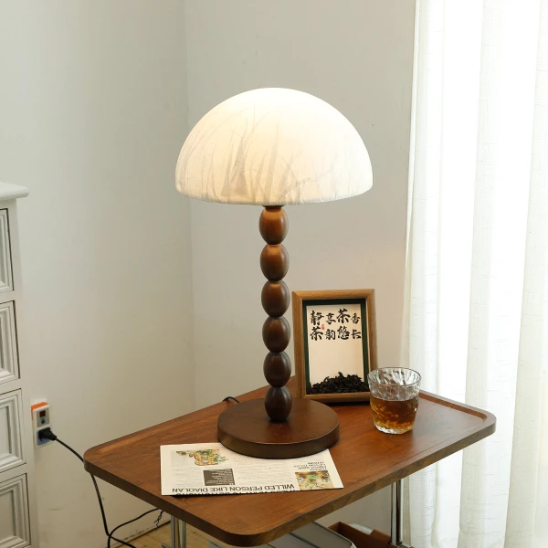 Настільна лампа Satori Paper Shade — колір горіха і білий, з матеріалу метал, дерево, стиль модерн