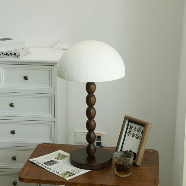 Настільна лампа Satori Paper Shade — колір горіха і білий, з матеріалу метал, дерево, стиль модерн