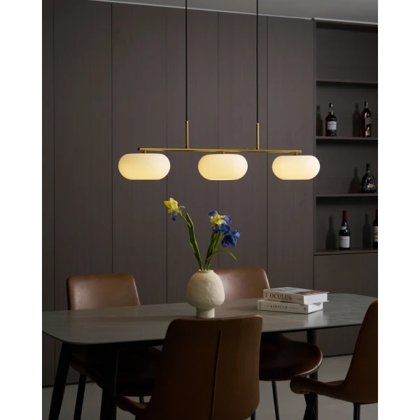 Скульптурний підвісний світильник — колір золото, з матеріалу метал, скло, стиль модерн