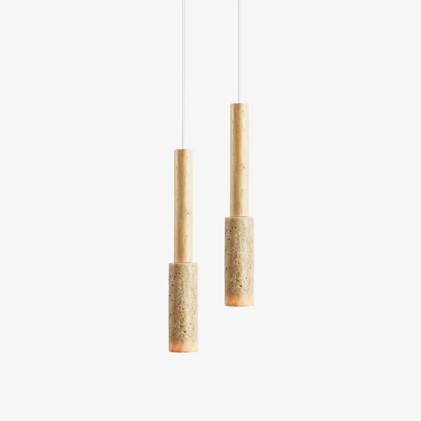 Підвісний світильник Travertine Stick — колір жовтий і колір дерева, з матеріалу  жовтий травертин, дерево, стиль модерн