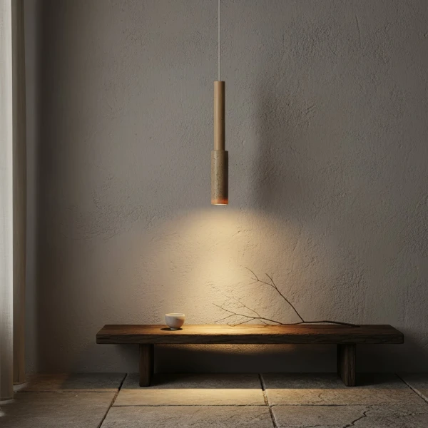Підвісний світильник Travertine Stick — колір жовтий і колір дерева, з матеріалу  жовтий травертин, дерево, стиль модерн