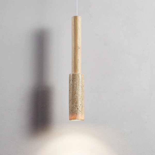 Підвісний світильник Travertine Stick — колір жовтий і колір дерева, з матеріалу  жовтий травертин, дерево, стиль модерн