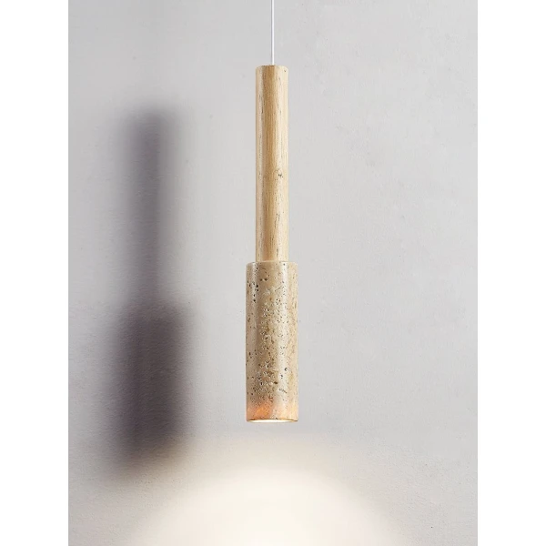 Підвісний світильник Travertine Stick — колір жовтий і колір дерева, з матеріалу  жовтий травертин, дерево, стиль модерн
