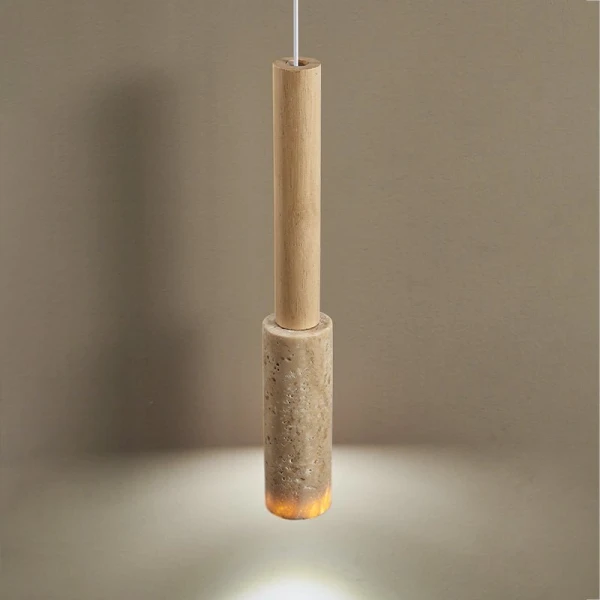 Підвісний світильник Travertine Stick — колір жовтий і колір дерева, з матеріалу  жовтий травертин, дерево, стиль модерн