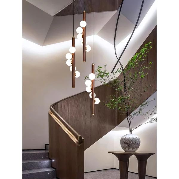 Вертикальный подвесной светильник Orb Timber — цвет ореха і цвет дерева, из материала метал, дерево, стиль модерн