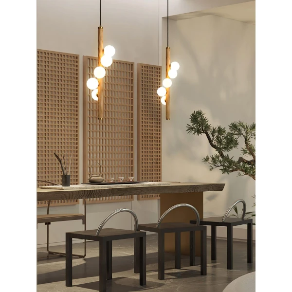 Вертикальный подвесной светильник Orb Timber — цвет ореха і цвет дерева, из материала метал, дерево, стиль модерн