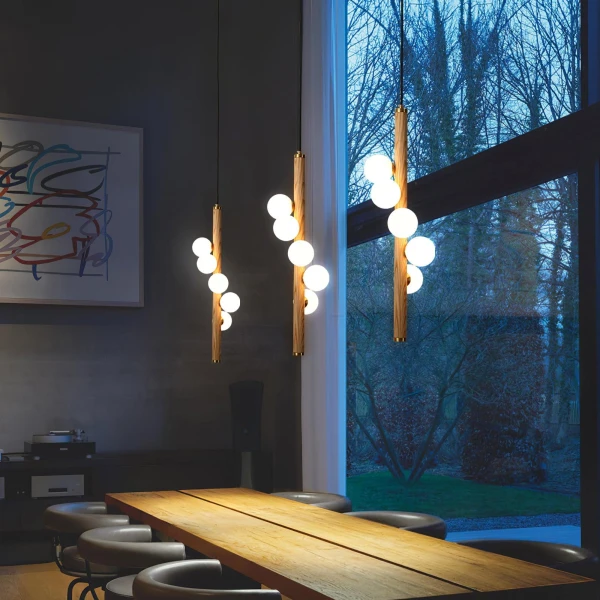 Вертикальный подвесной светильник Orb Timber — цвет ореха і цвет дерева, из материала метал, дерево, стиль модерн