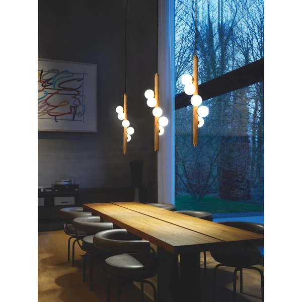 Вертикальный подвесной светильник Orb Timber — цвет ореха і цвет дерева, из материала метал, дерево, стиль модерн