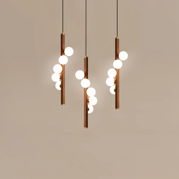 Вертикальный подвесной светильник Orb Timber — цвет ореха і цвет дерева, из материала метал, дерево, стиль модерн
