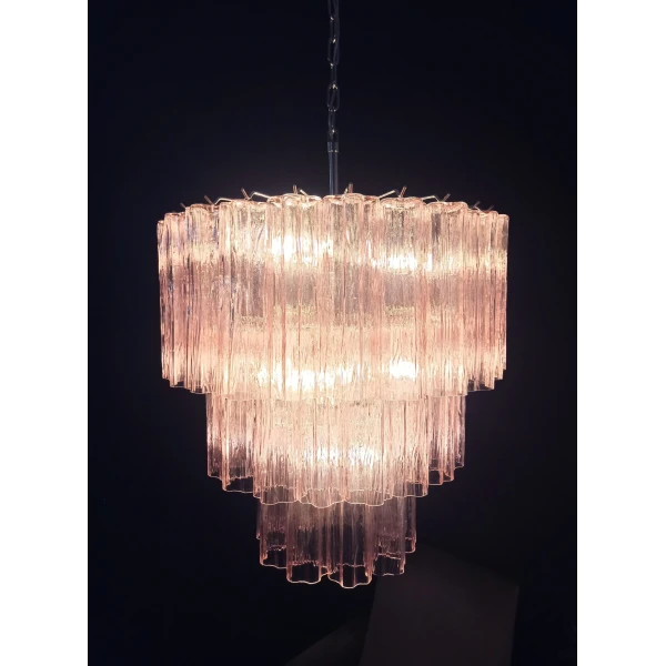 Велика триярусна люстра з рожевого скла у вигляді трубок – 52 стекла. MURANO TUBE 172 Anzaz Murano купити 120384грн.
