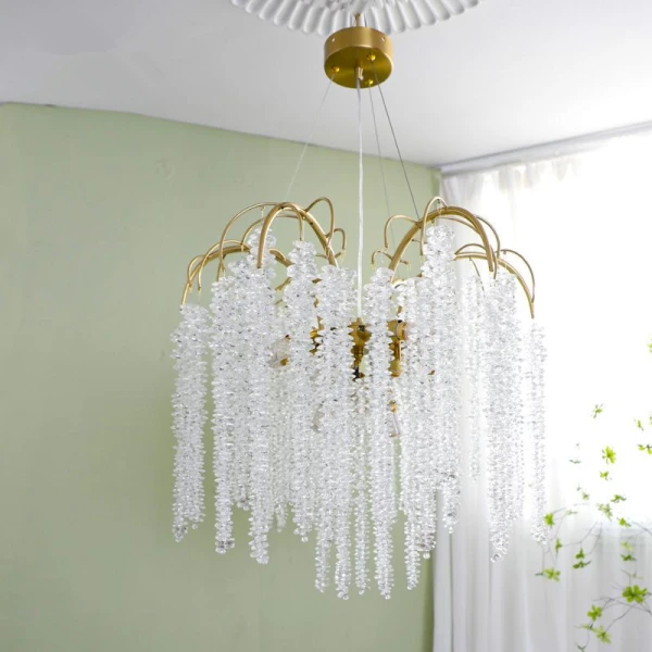 Люстра CRYSTAL TASSELS хрустальная в зал — цвет белый, из материала металл, стиль постмодерн