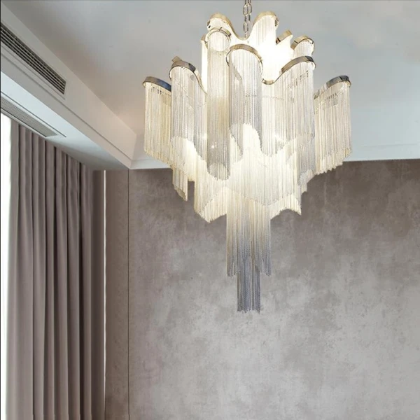 Люстра Ava Chain Atlantis Chandelier D150 Золото светодиодная в гостиную — стиль арт-деко